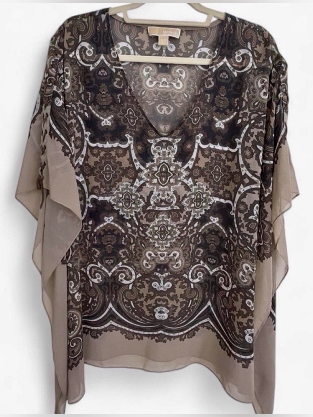 Michael Kors Paisley Sheer V-Neck Tunic - Taupe, Brown